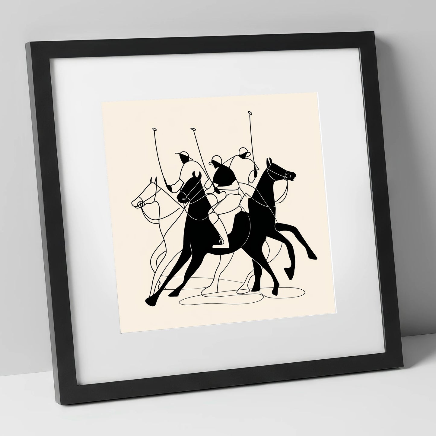 Dynamic Polo Silhouettes polo horse art print in black frame