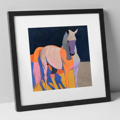 Colourful Abstract Grey Horse horse breed art print in black frame