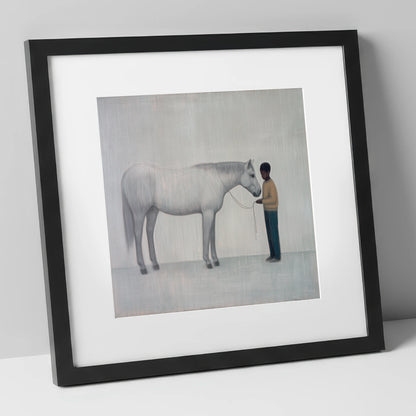 Silent Understanding horse & rider art print in black frame