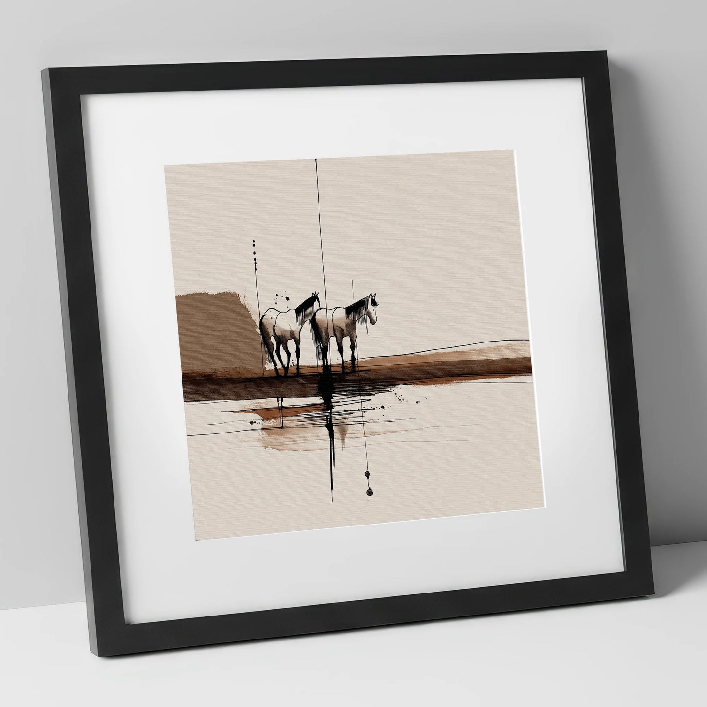 Silent Companions horse landscape art print in black frame