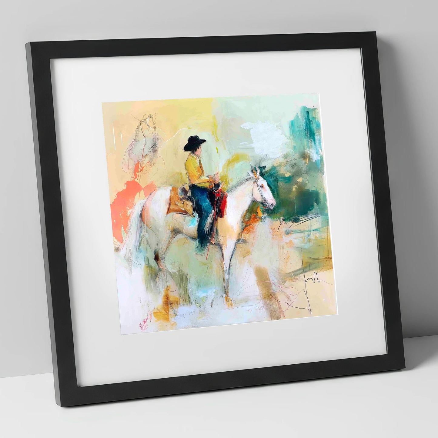 Painted Prairie Solitude western horse art print in black frame