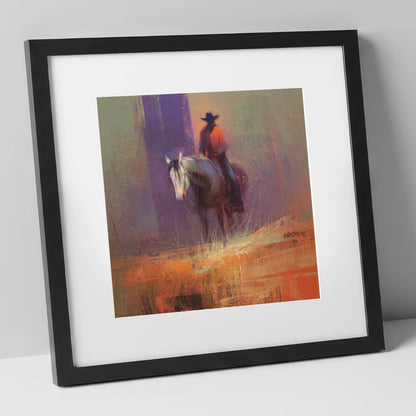 The Solitary Rider western horse art print in black frame