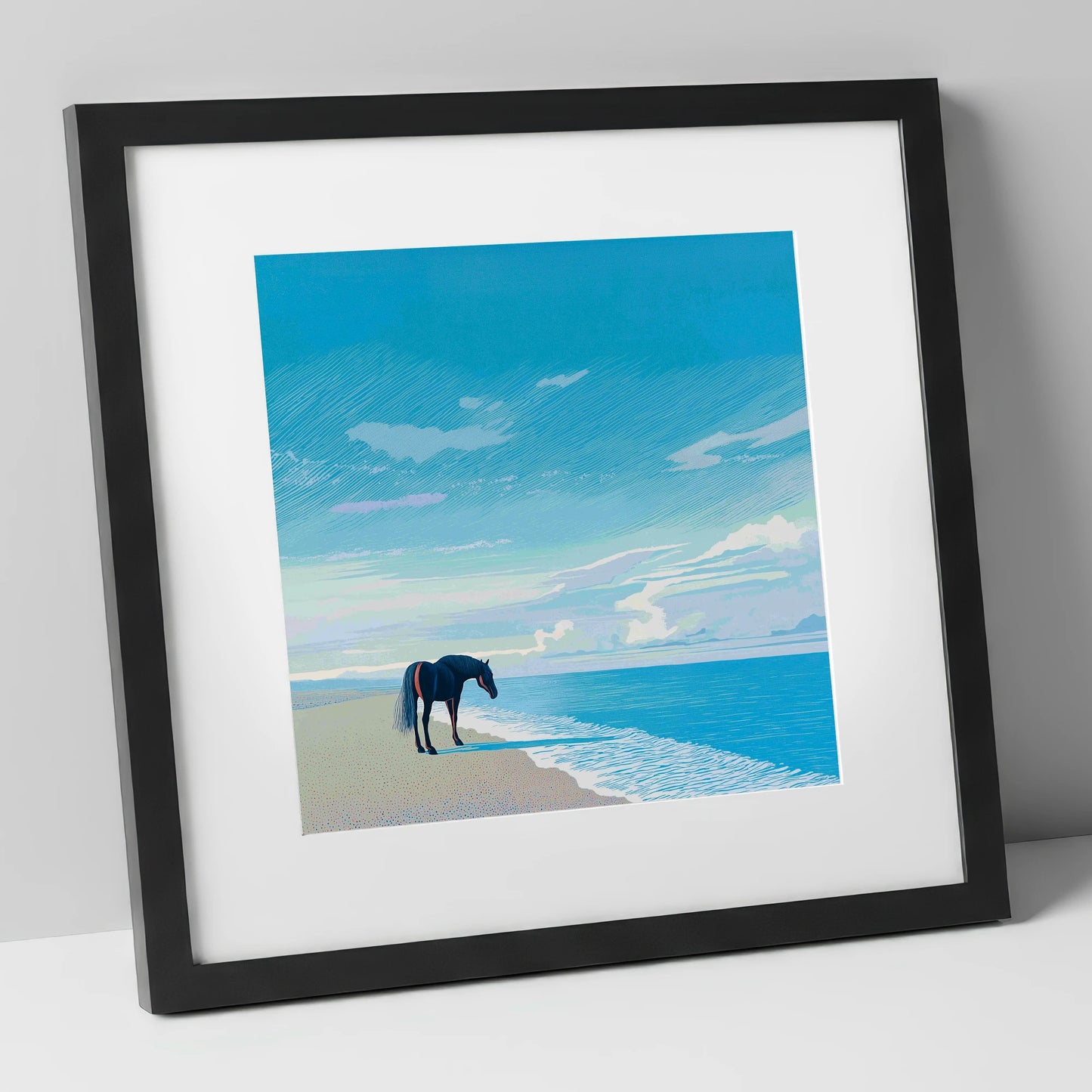 Solitude by the Sea horse landscape art print in black frame