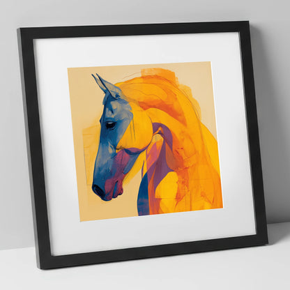 Cobalt and Gold Contour horse breed art print in black frame