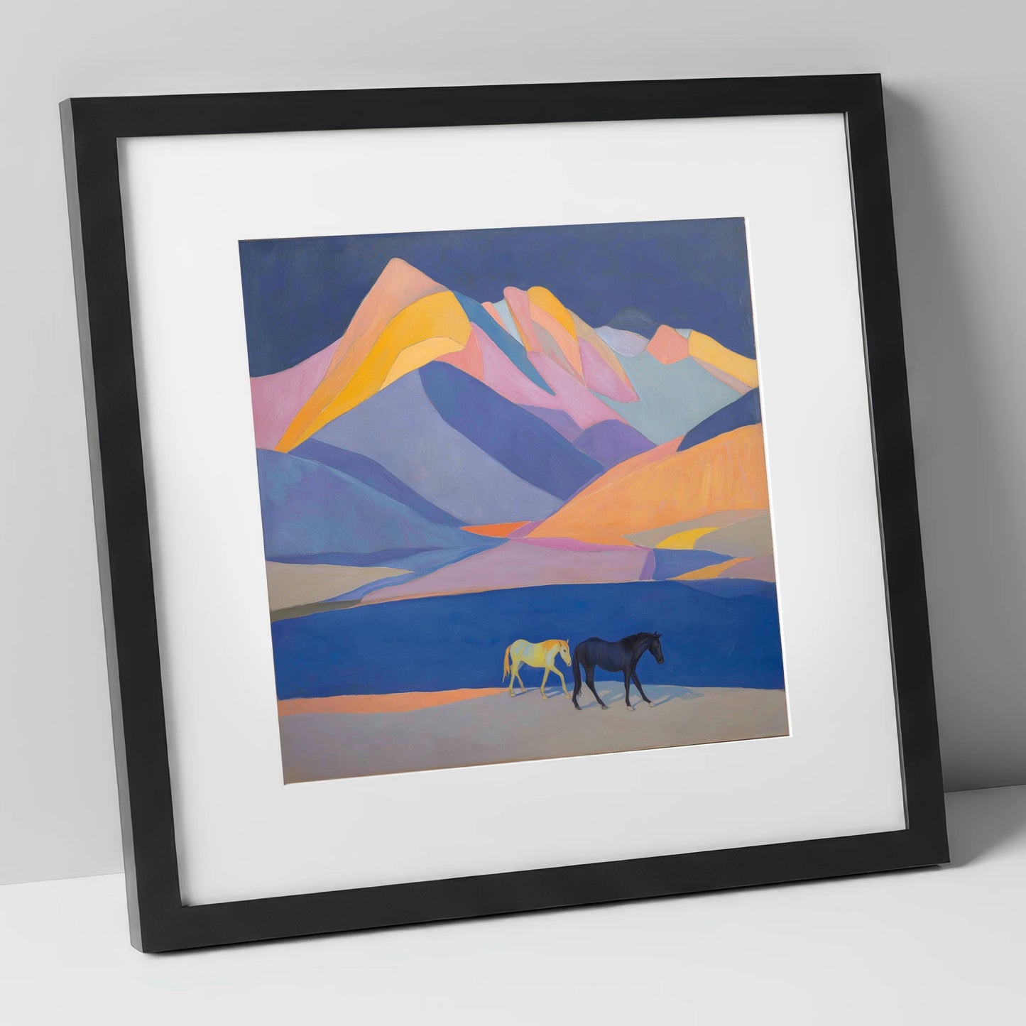 High Mountain Spirits horse landscape art print in black frame