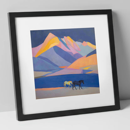 High Mountain Spirits horse landscape art print in black frame