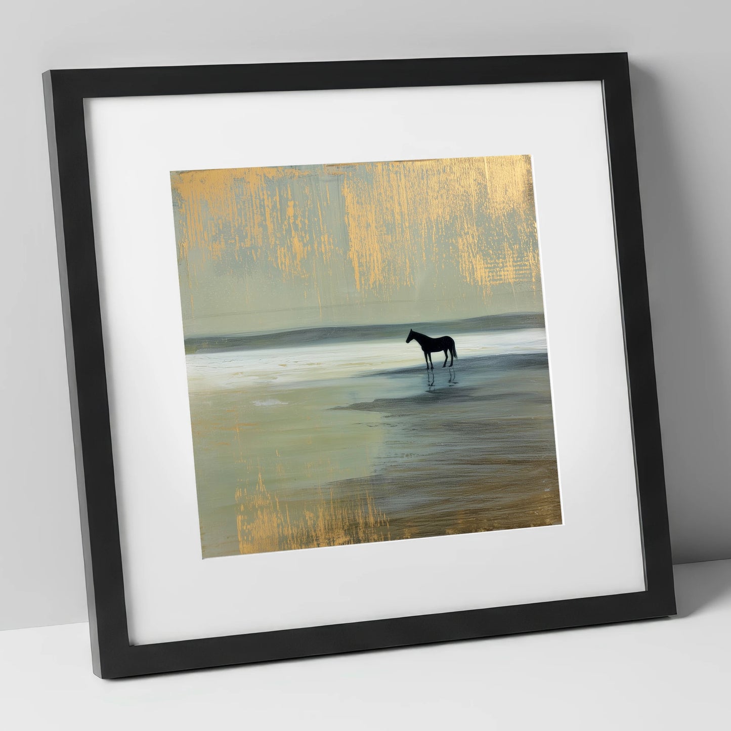 Gilded Horizon horse landscape art print in black frame