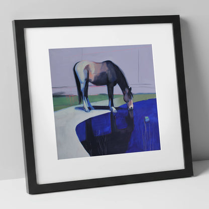 Sapphire Reflection horse landscape art print in black frame