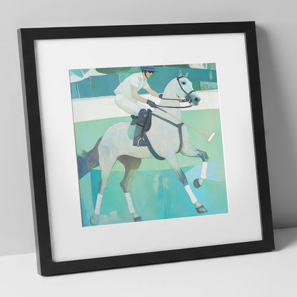 The Serene Chukka polo horse art print in black frame