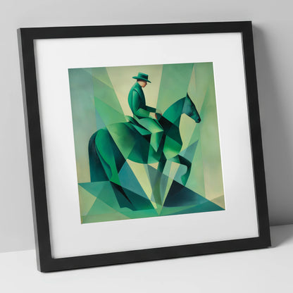 Faceted Emerald Stride western horse art print in black frame