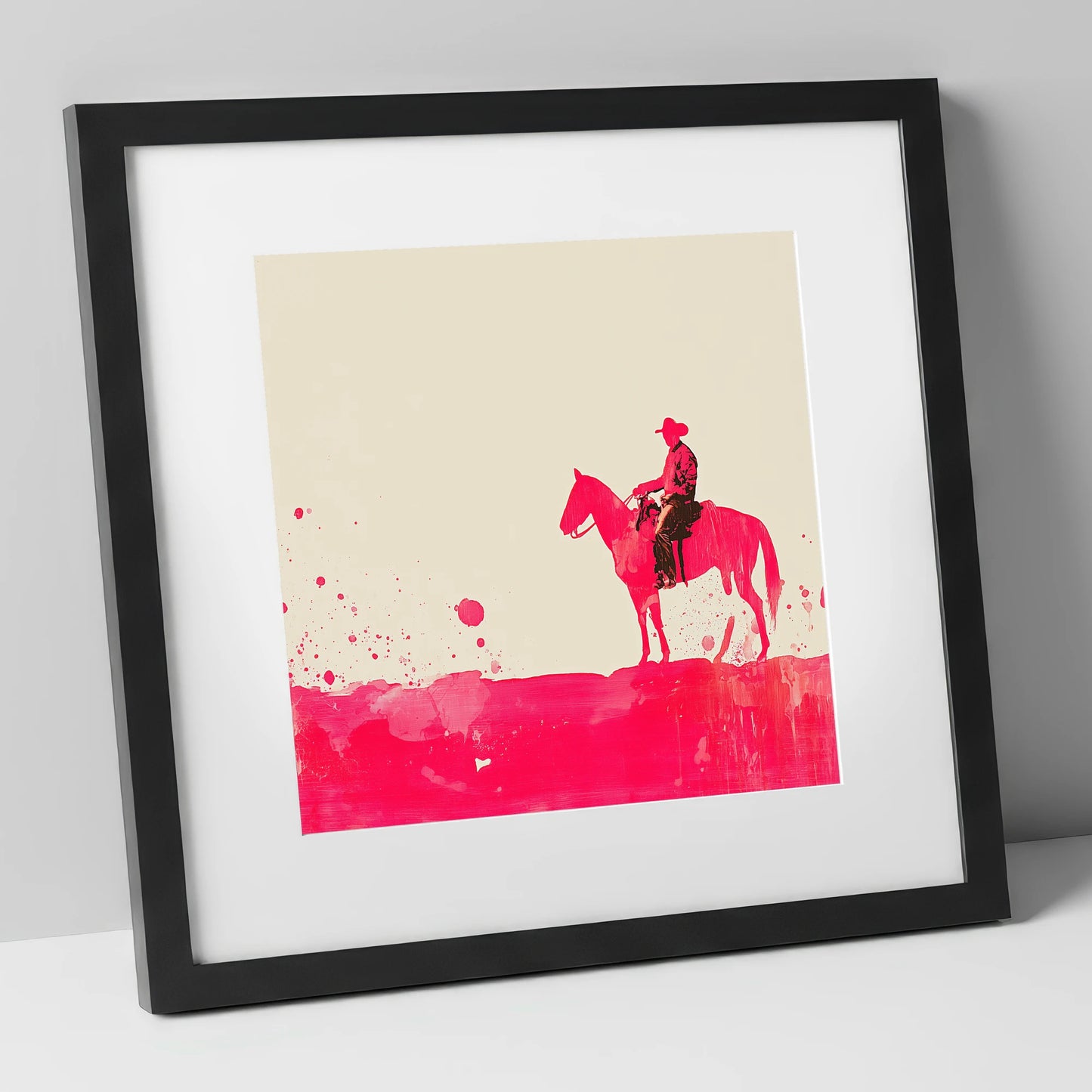Vivid Western Silhouette western horse art print in black frame