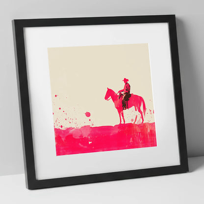 Vivid Western Silhouette western horse art print in black frame