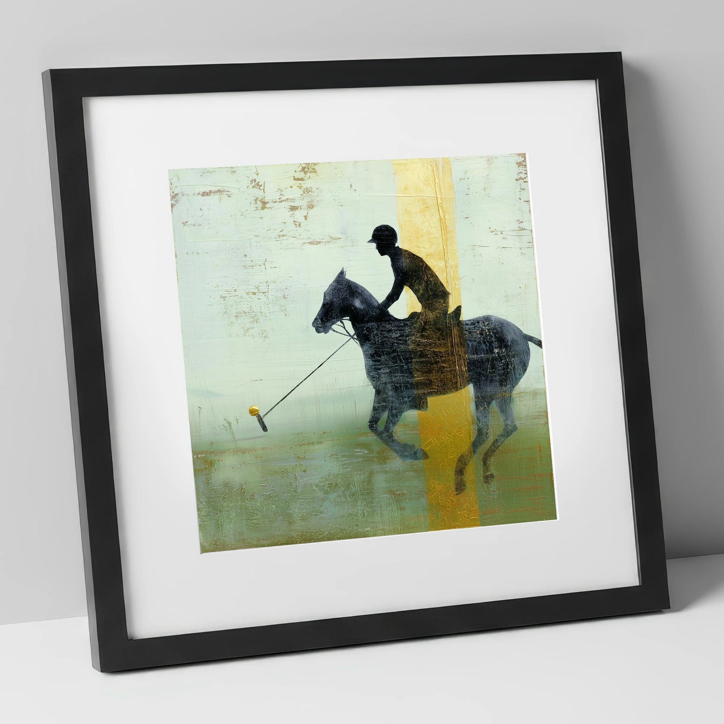Gilded Chukka polo horse art print in black frame
