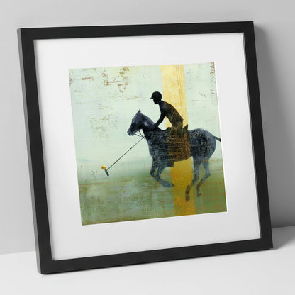 Gilded Chukka polo horse art print in black frame