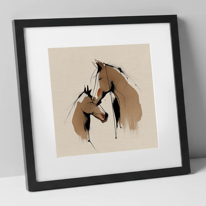 Tender Whispers mare & foal art print in black frame