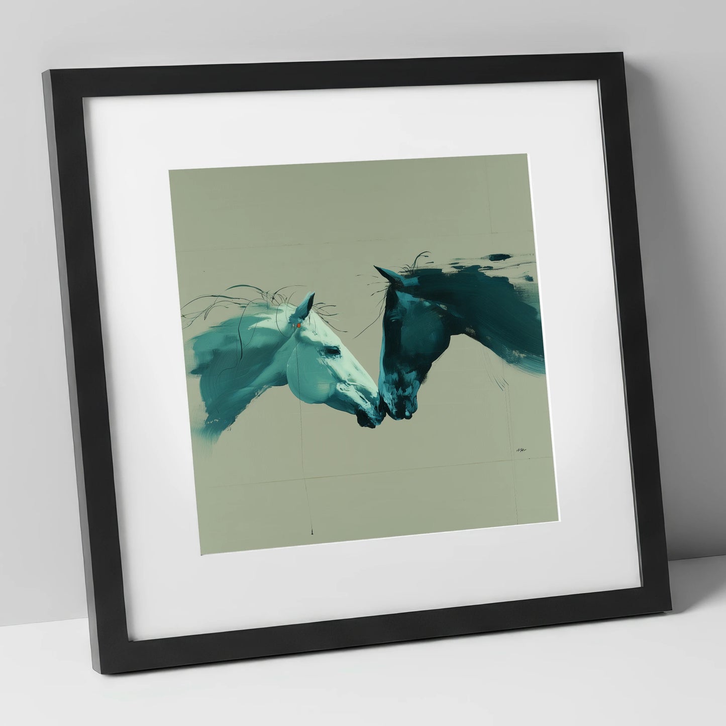 Kindred Spirits horse portrait art print in black frame