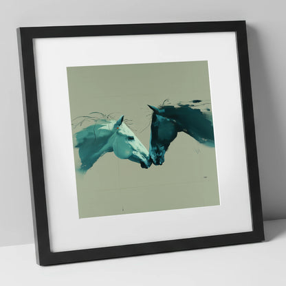 Kindred Spirits horse portrait art print in black frame