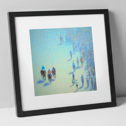 Turquoise Racing Haze racing horse art print in black frame