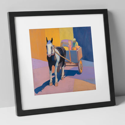 Bold Sunlit Cart Horse working horse art print in black frame