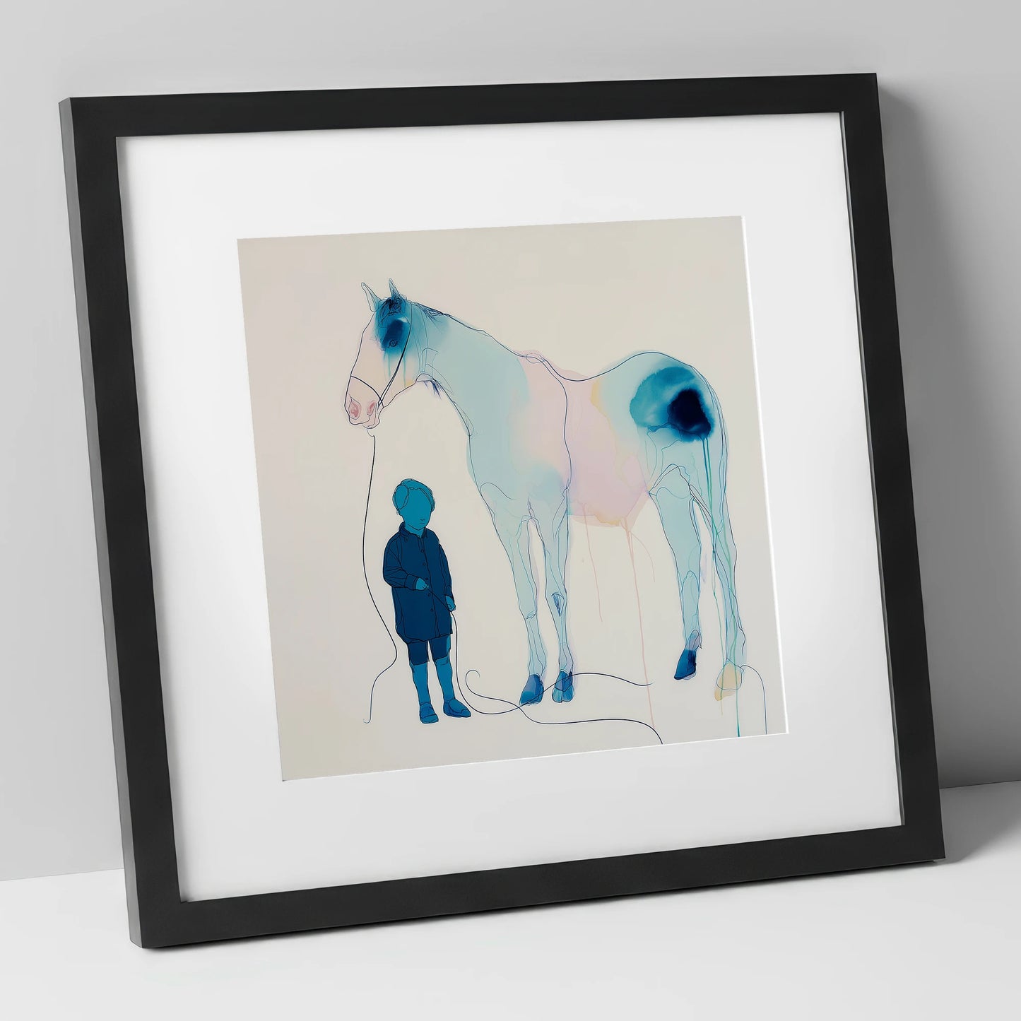 The Gentle Guide horse & rider art print in black frame