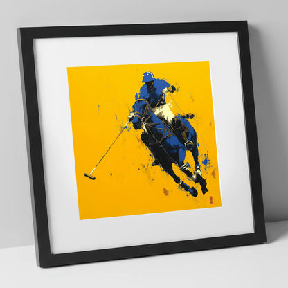 Cobalt Chukka polo horse art print in black frame