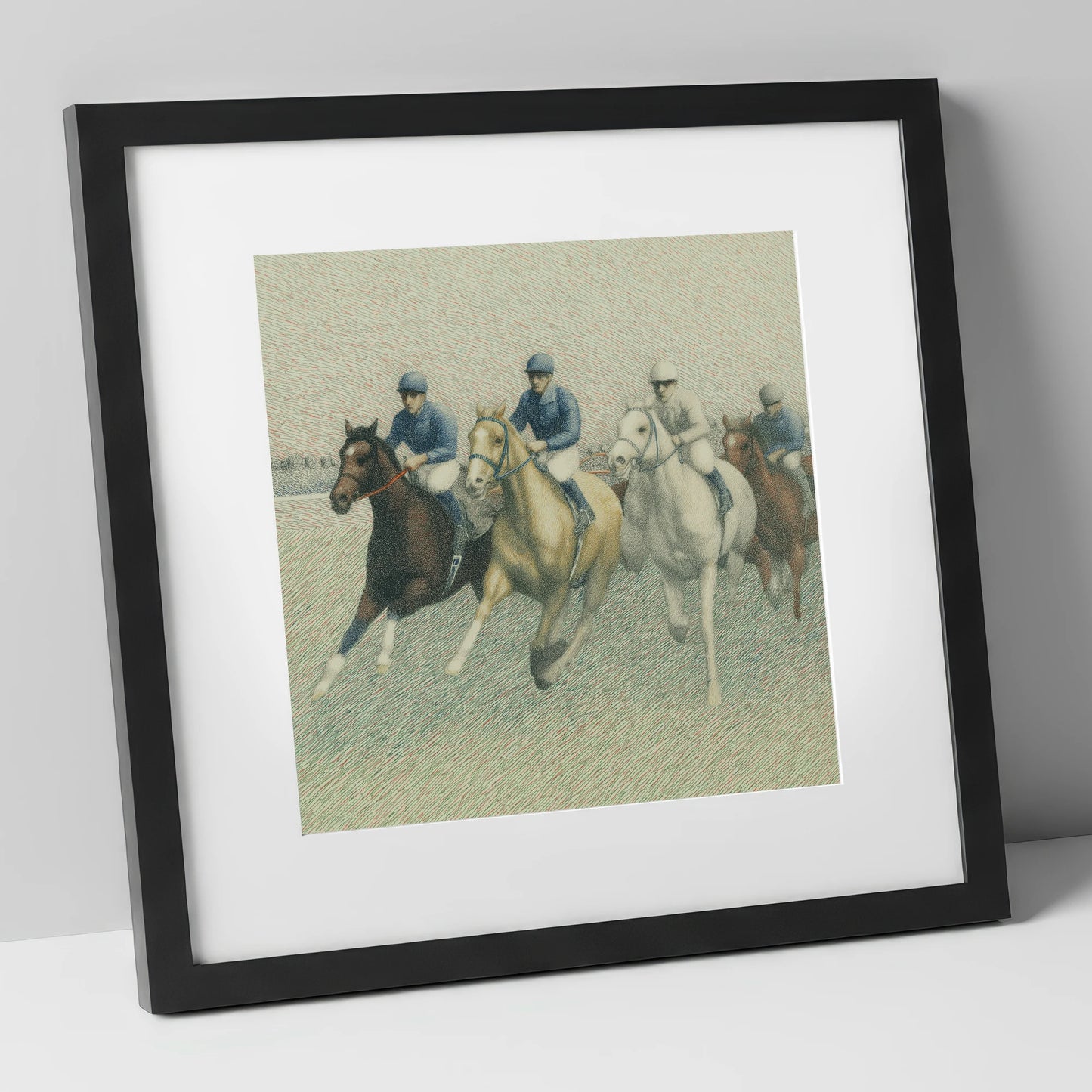 The Classic Field racing horse art print in black frame