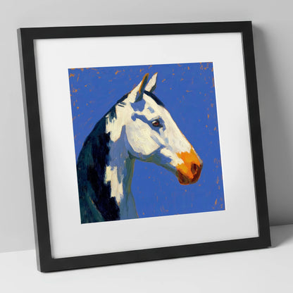 Vibrant Painted Profile horse portrait art print in black frame