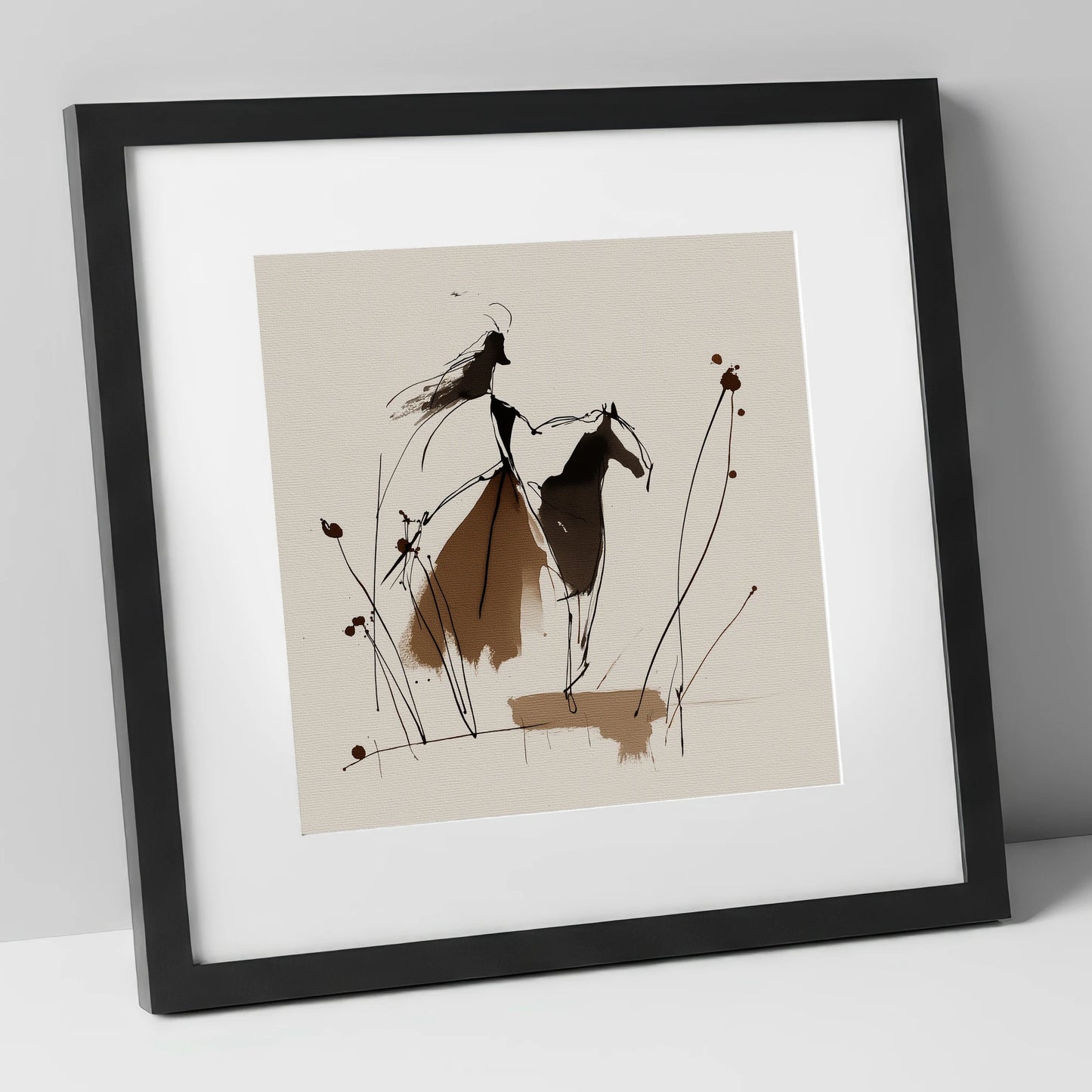 Fluid Harmony horse & rider art print in black frame