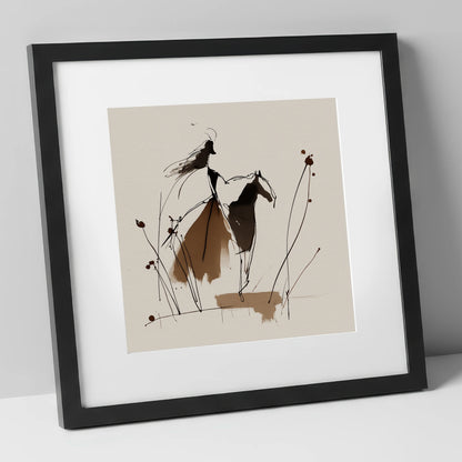 Fluid Harmony horse & rider art print in black frame