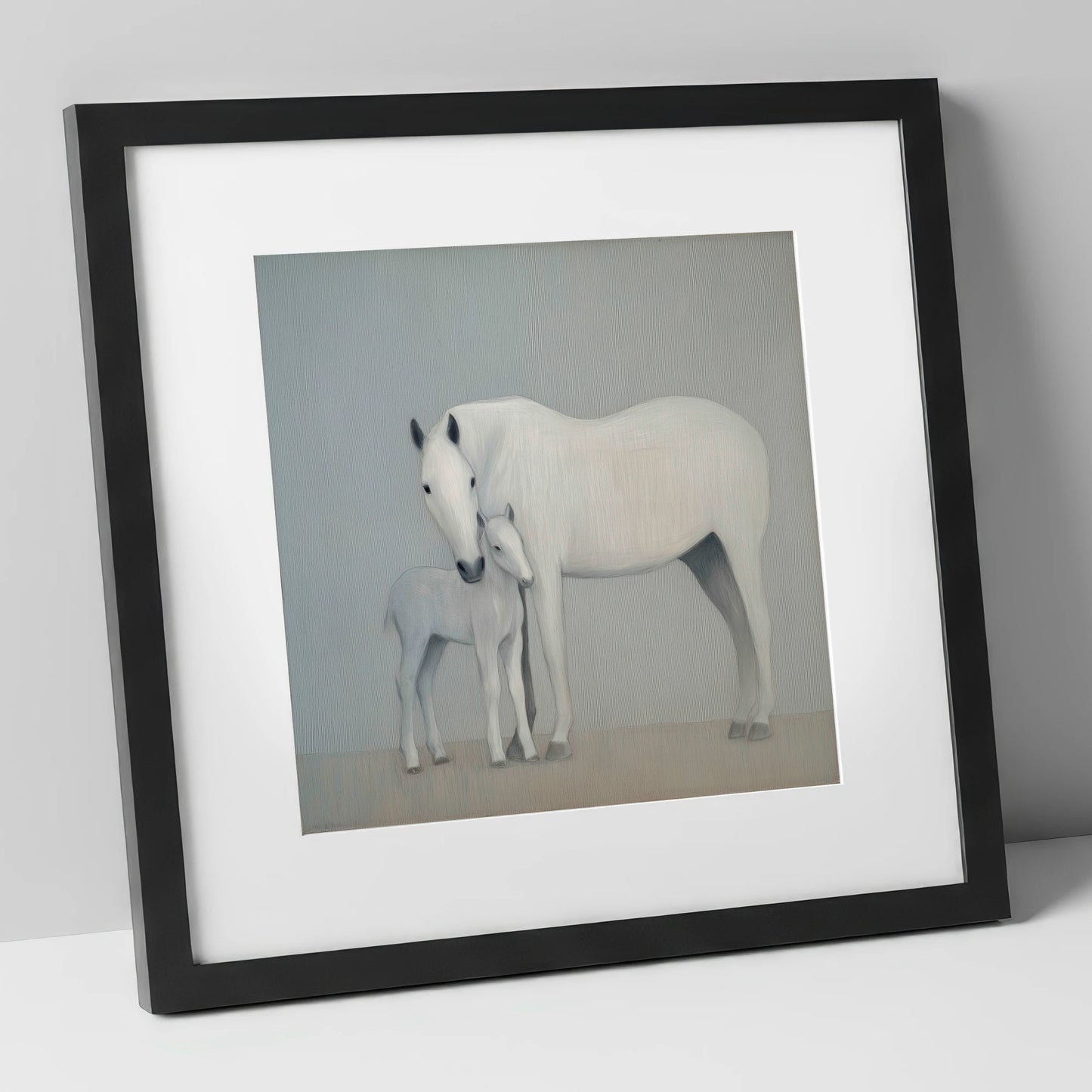 Quiet Devotion mare & foal art print in black frame