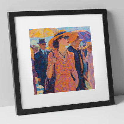 Race Day Glamour racing horse art print in black frame