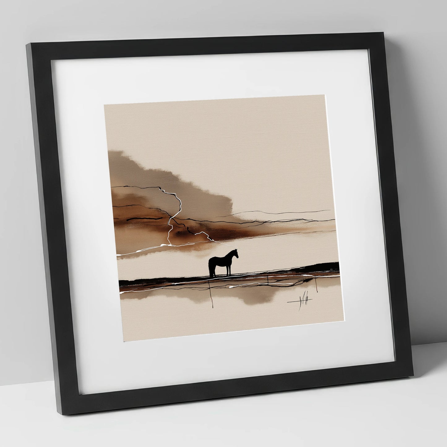 Lightning on the Horizon horse landscape art print in black frame