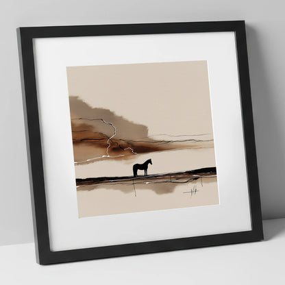 Lightning on the Horizon horse landscape art print in black frame