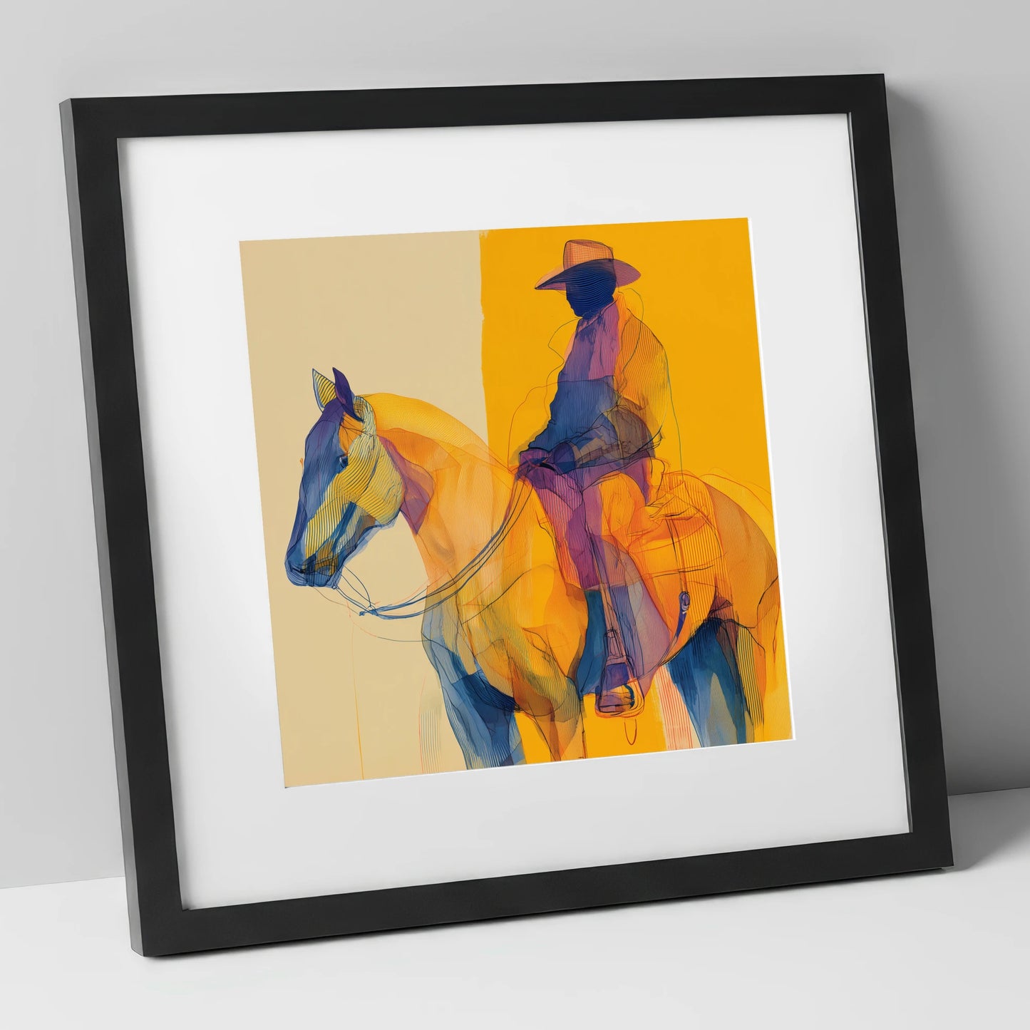 Vivid Western Contours western horse art print in black frame