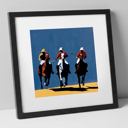 High Goal Charge polo horse art print in black frame
