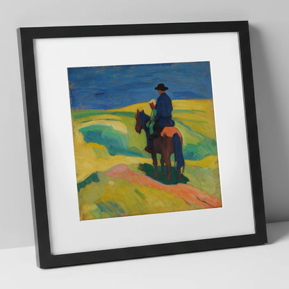A Shared Horizon horse & rider art print in black frame
