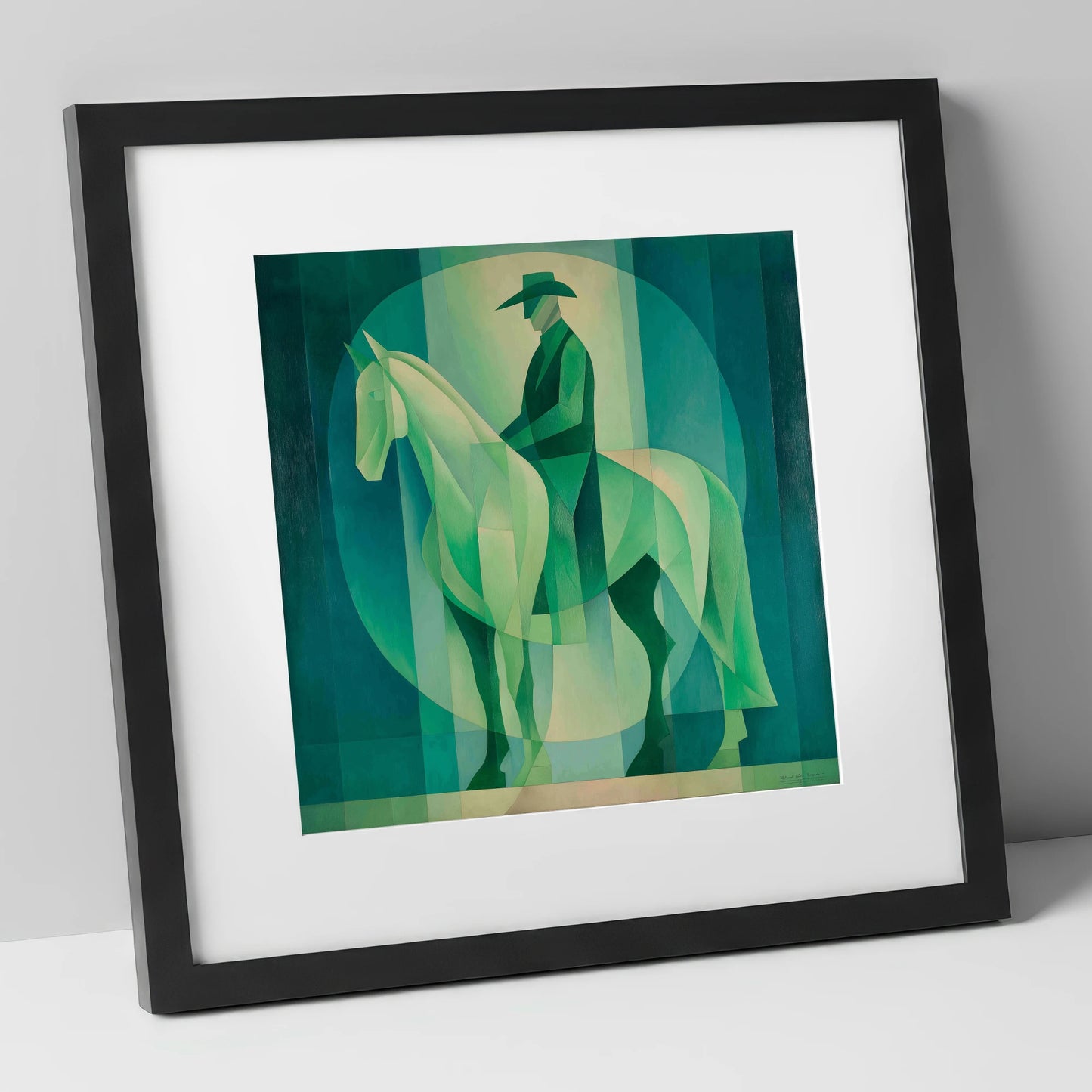 Emerald Western Silhouette western horse art print in black frame