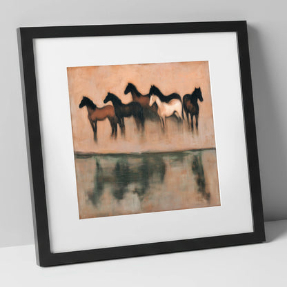 Shadows of the Herd wild horses art print in black frame