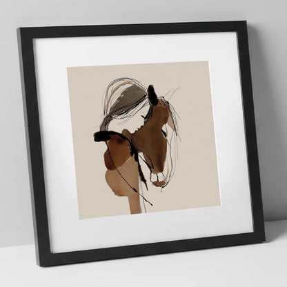 Silent Communion horse & rider art print in black frame
