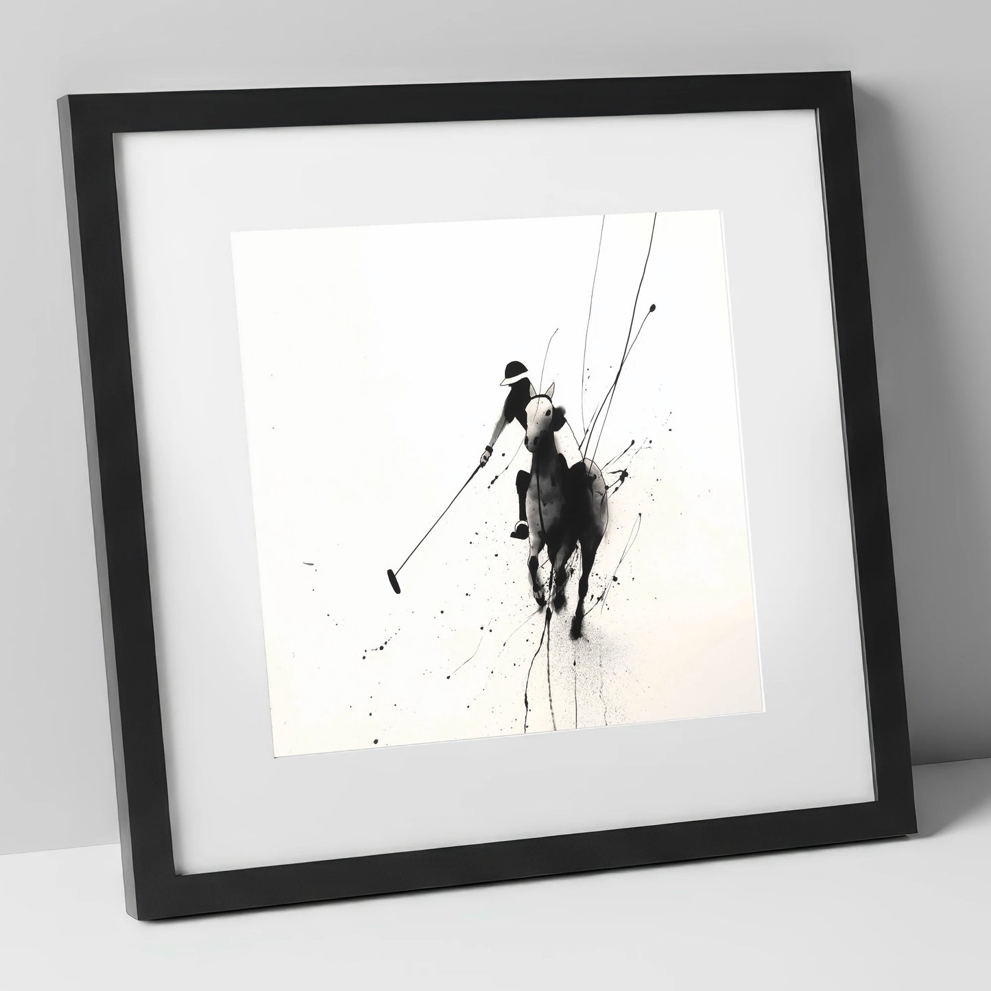 Ethereal Polo Silhouette polo horse art print in black frame