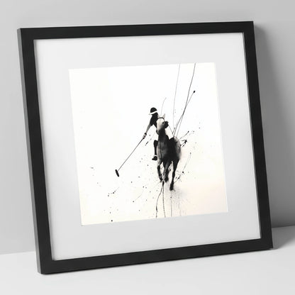 Ethereal Polo Silhouette polo horse art print in black frame