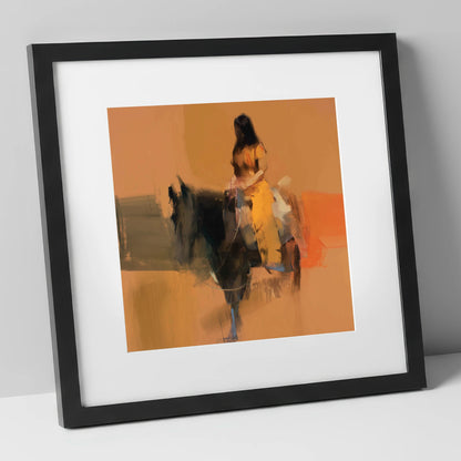 Ochre Rider horse & rider art print in black frame