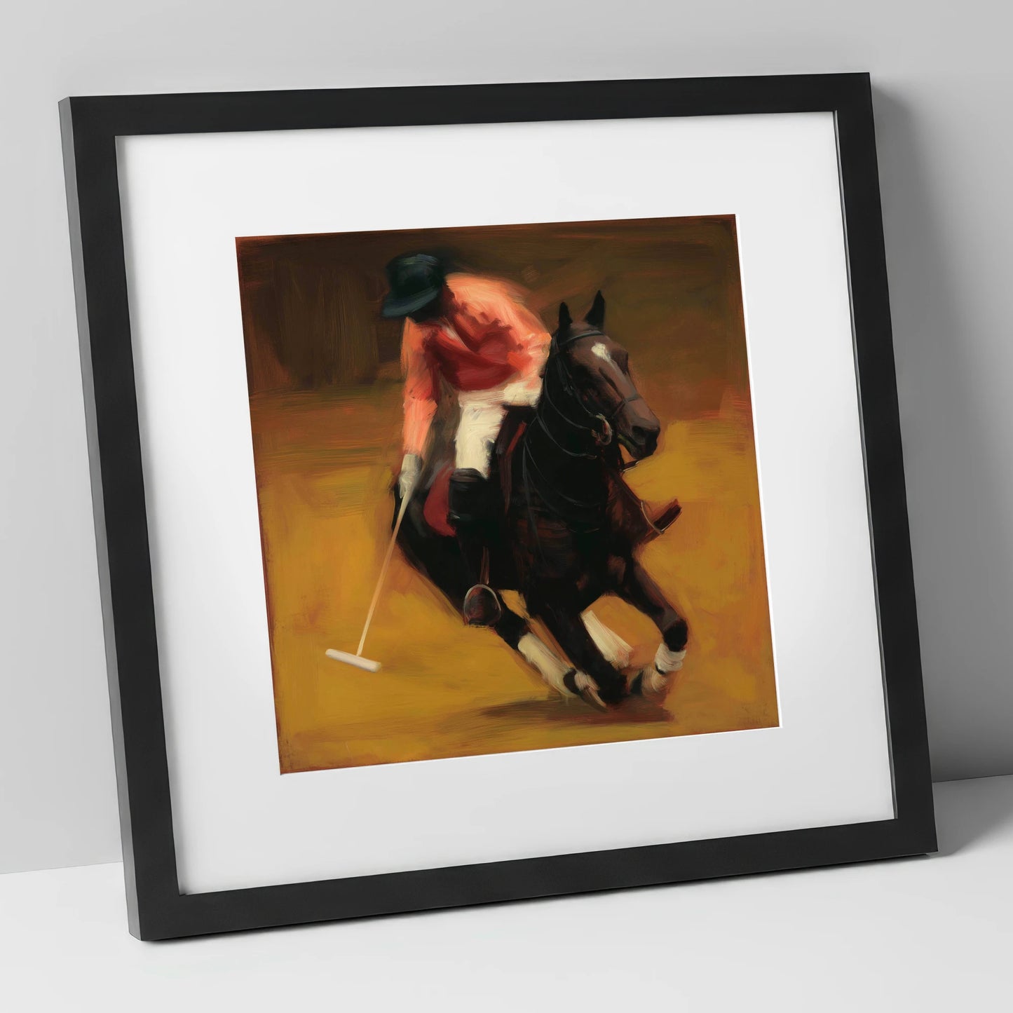 Heat of the Chukka polo horse art print in black frame