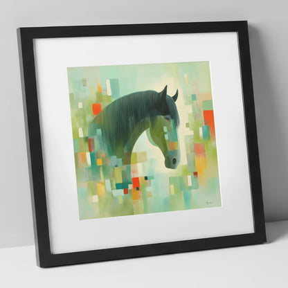 Abstract Equine Harmony horse breed art print in black frame