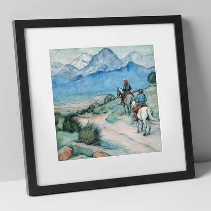 High Country Trek horse landscape art print in black frame