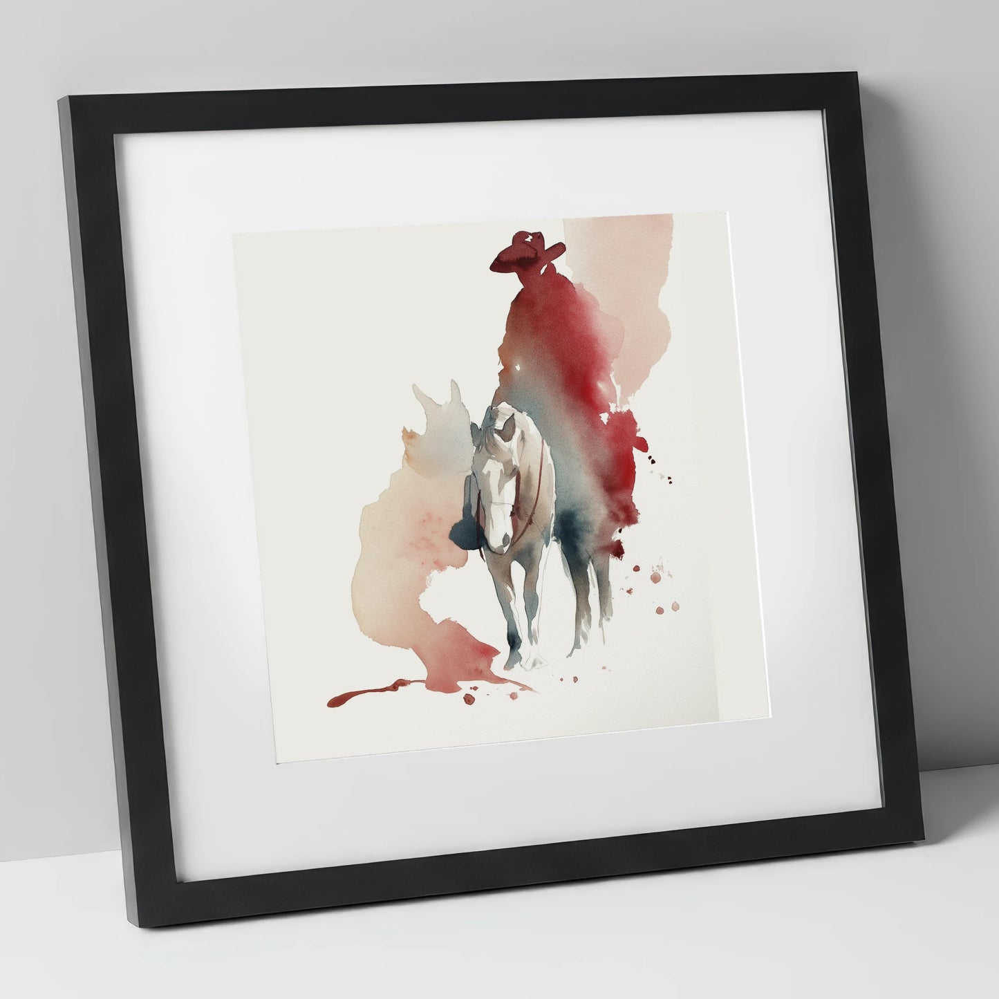 The Crimson Rider western horse art print in black frame
