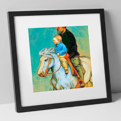 The Guiding Hand horse & rider art print in black frame