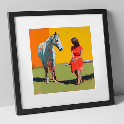 Vibrant Connection horse & rider art print in black frame