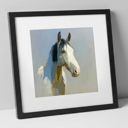 Luminous Morning Watch horse portrait art print in black frame