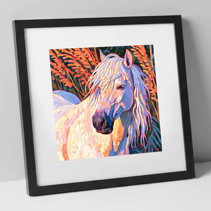 Vibrant Grey Horse Portrait horse breed art print in black frame